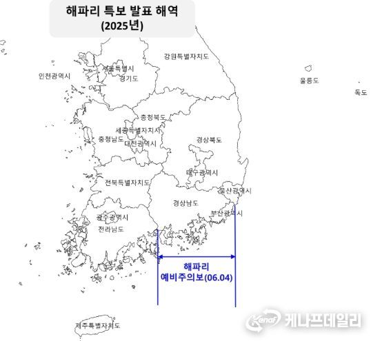 해파리 예비주의보 특보 발표 해역