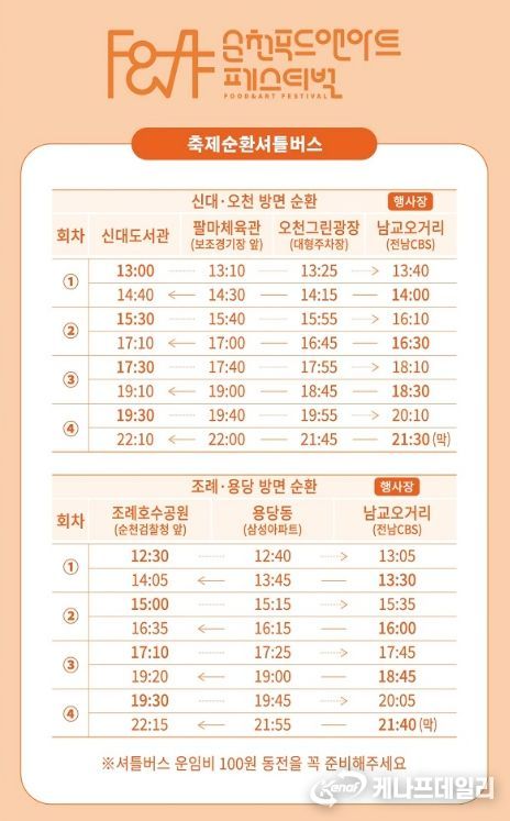 순천 푸드앤아트페스티벌, 올해는 주차 대신 셔틀버스로!